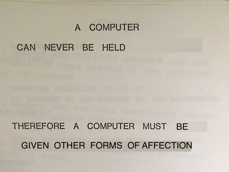 A computer can never be held therefore a computer must be given other forms of affection