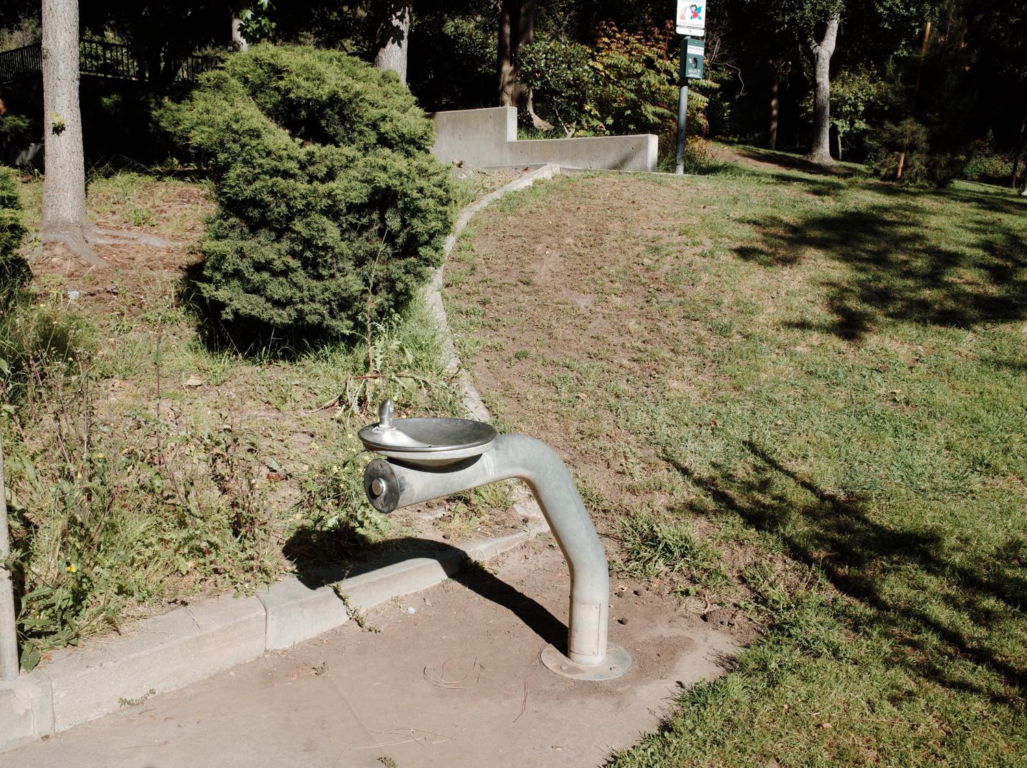 Modern water fountain at Scholl Canyon Park