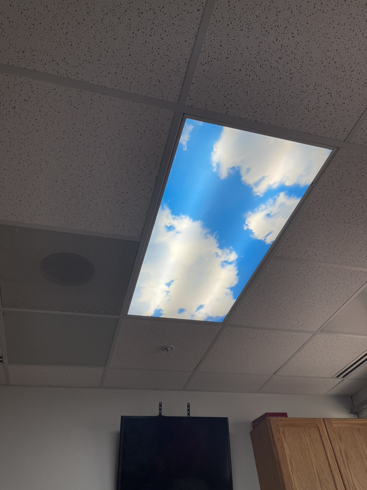 Fake sky light panel in dropped ceiling