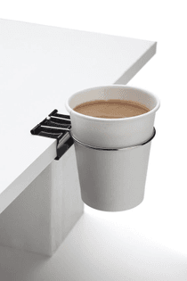 Coffee attached to desk with paper clip
