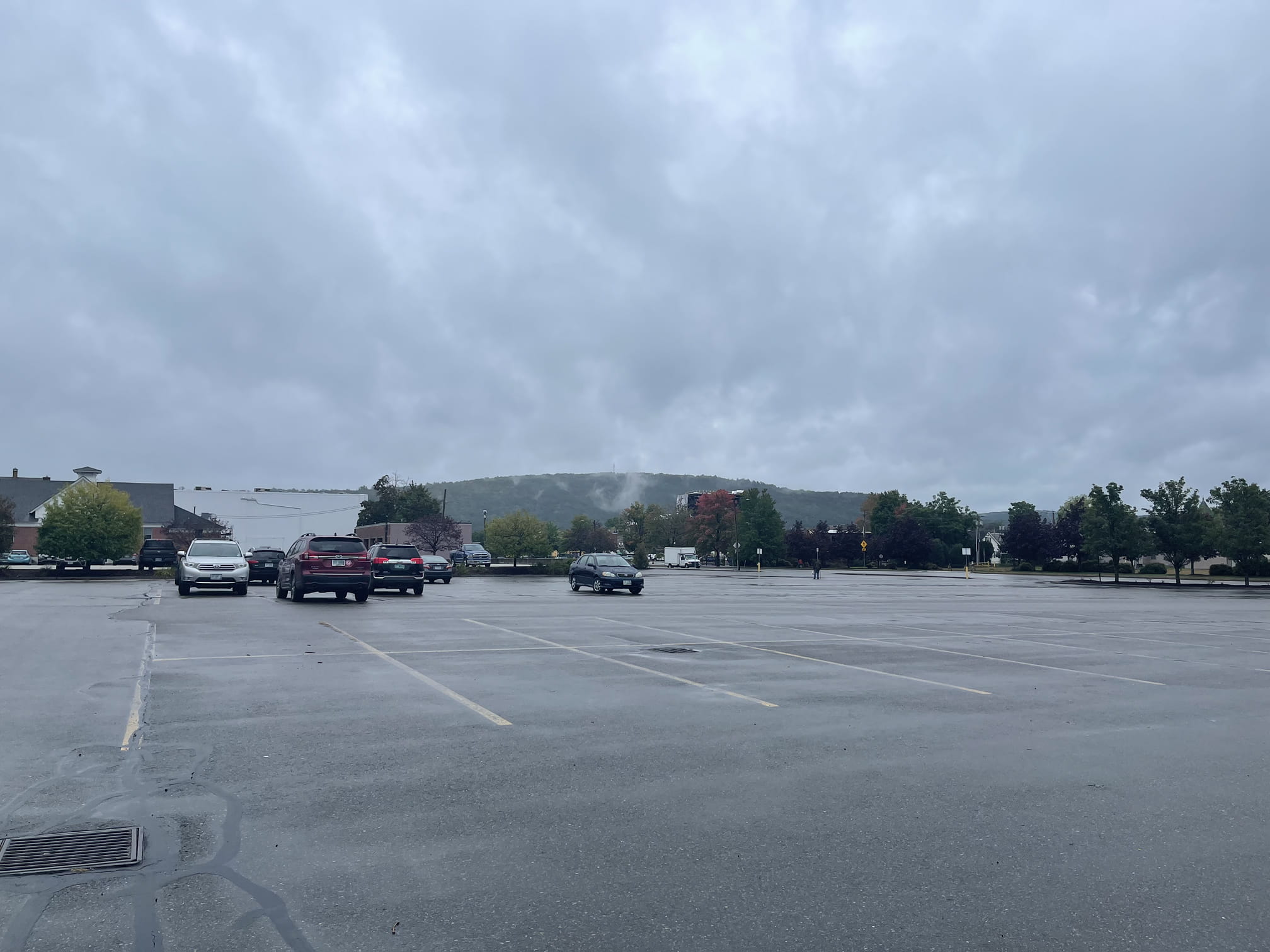 Parking lot in keene new hampshire. Mountains in the distance