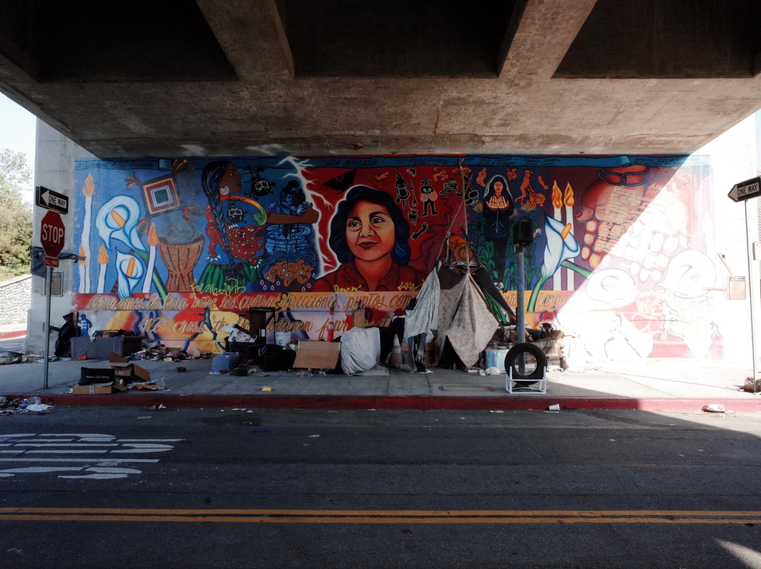 Big mural and a teepee house