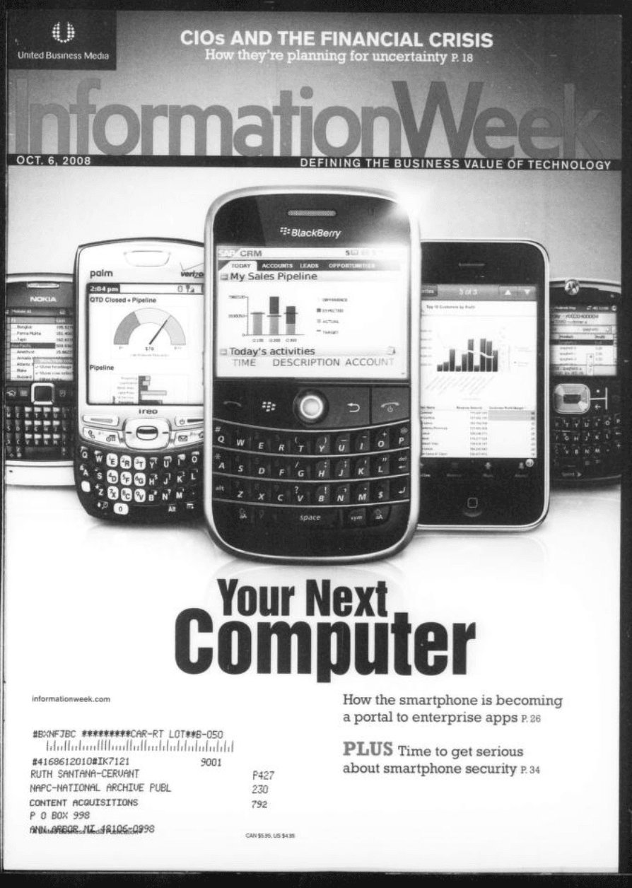 Information week cover about early smartphones