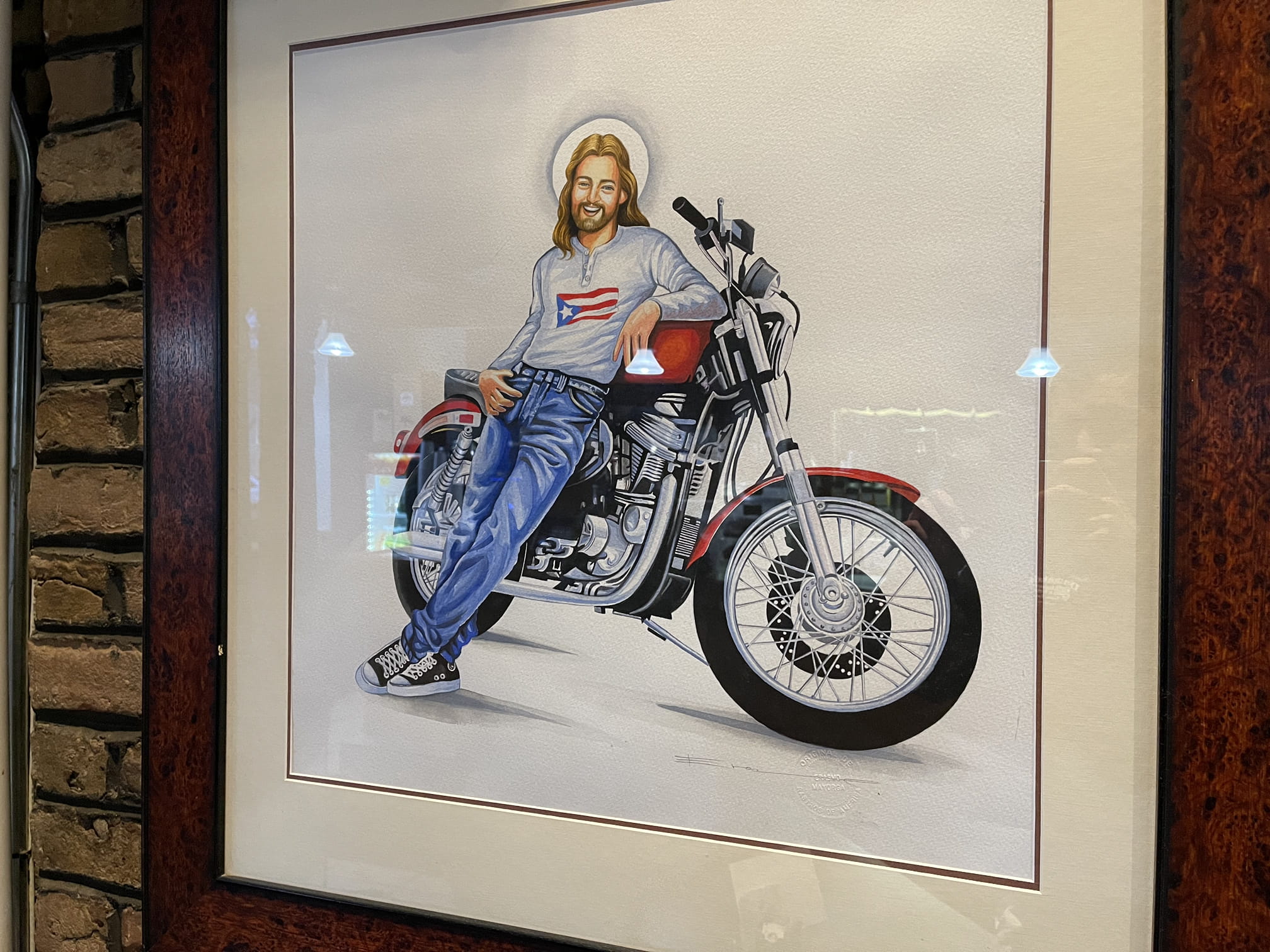 Puerto rican jesus with a motorcycle