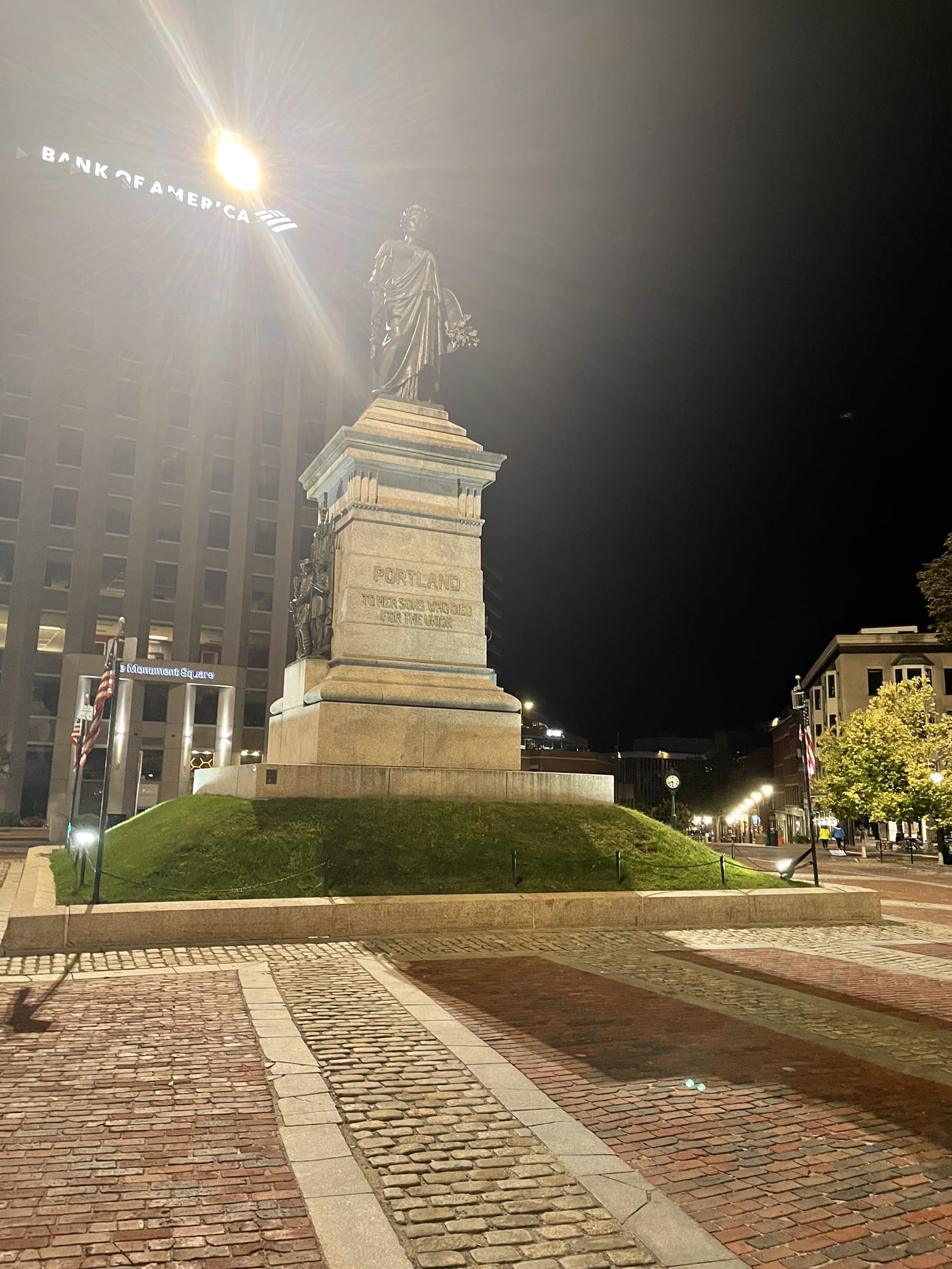 Lol portland has this huge monument statue that you cant even take a picture of at night because of that big ass bank of america light. 
They gotta hit up es devlin