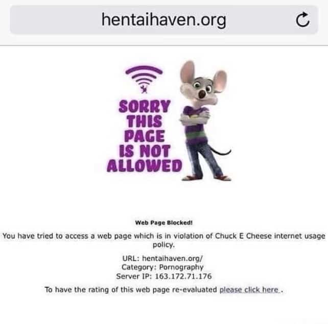 Hentai haven is blocked in chuck e cheeses network