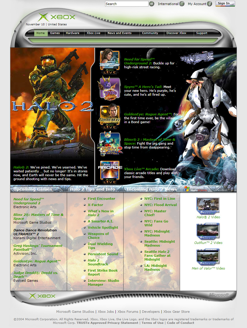 Halo2 website design - 2004